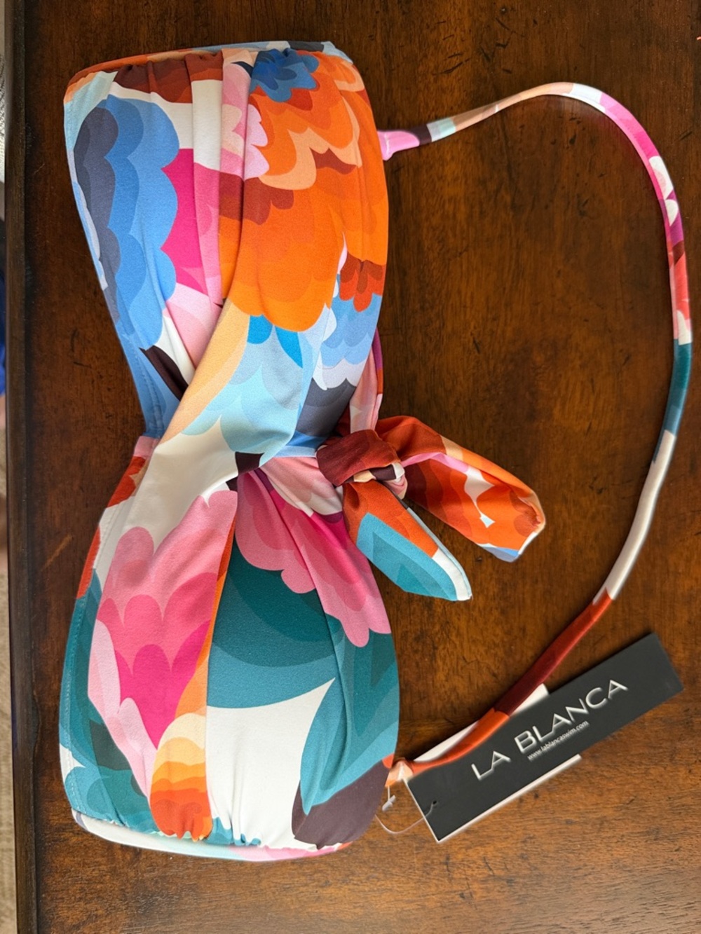 La Blanca Bright Floral Bandeau Bikini Top in Orange, Pink & Teal floral Rhymn